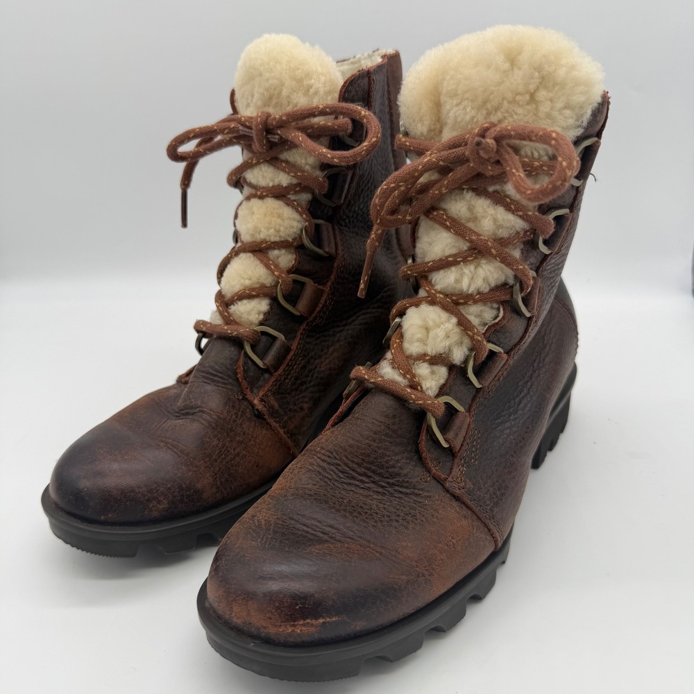 SOREL Phoenix Short Lace Waterproof Boots Brown Leather NL3415-282 Womens 7.5